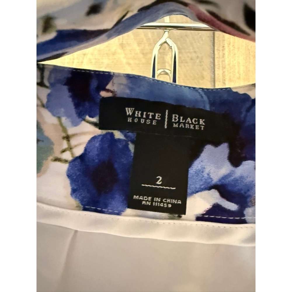 White House Black Market Floral Skirt Womens 2 Blue White Excellent Pleated Mini - Picture 4 of 7